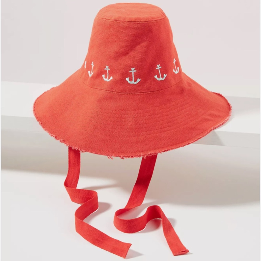 Kerri Rosenthal Anchor Bucket Hat Embroidery Anthropologie Cotton Bow Tie